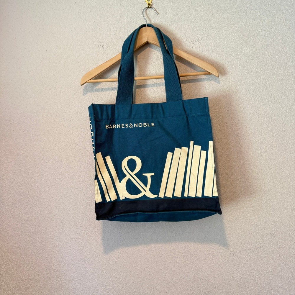 Barnes & Noble Re-wrap Teal Blue Canvas Tote Bag Bookish Graphic Print